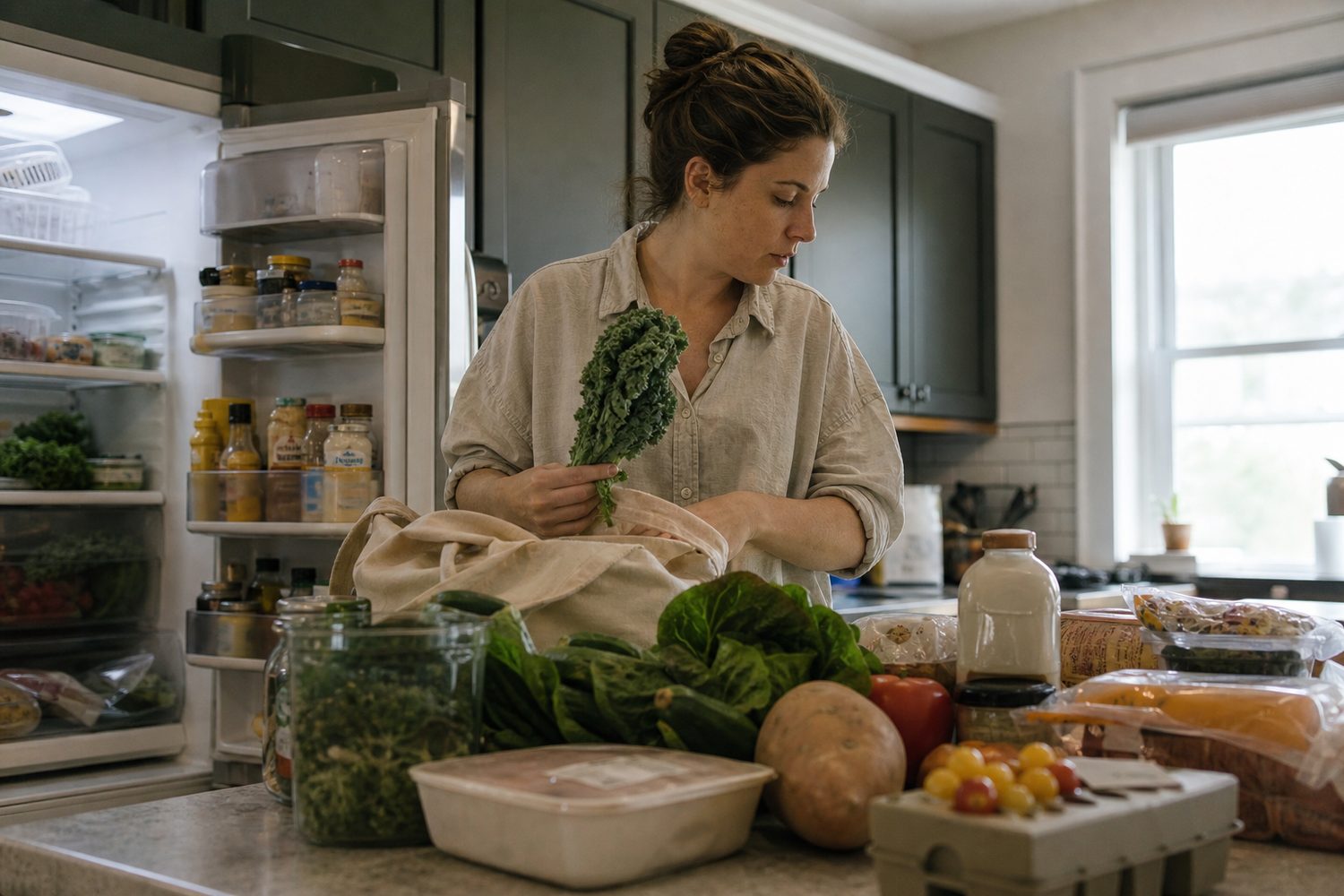 Groceries on a kitchen counter
